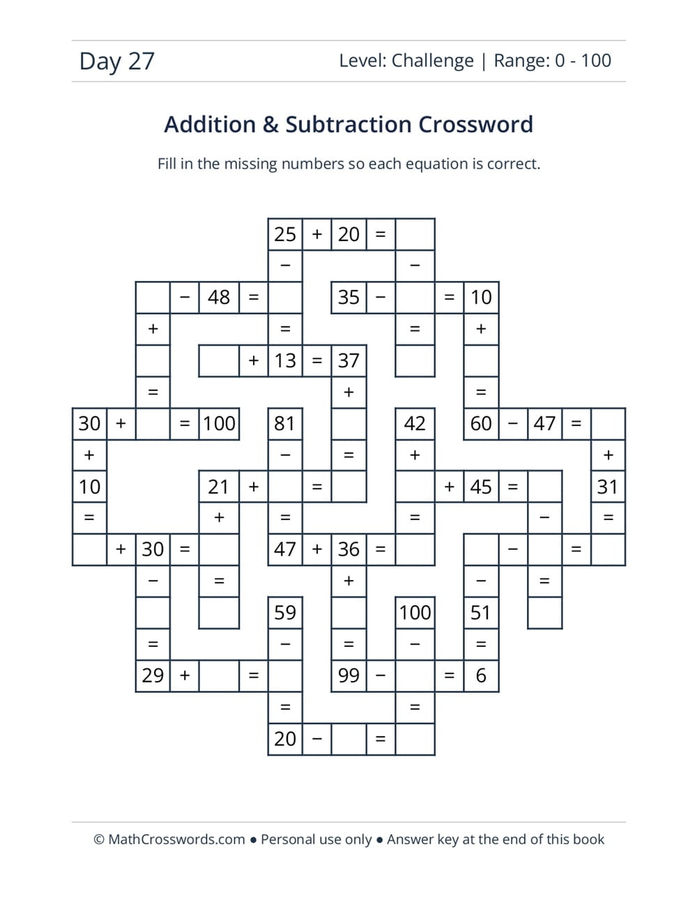 Math Crossword Puzzles For Adults