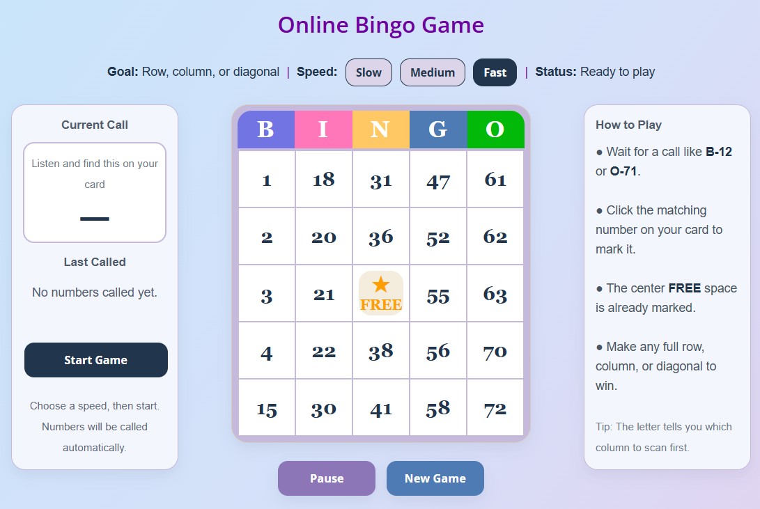 Play free online bingo games no download. Free Bingo online games for adults.