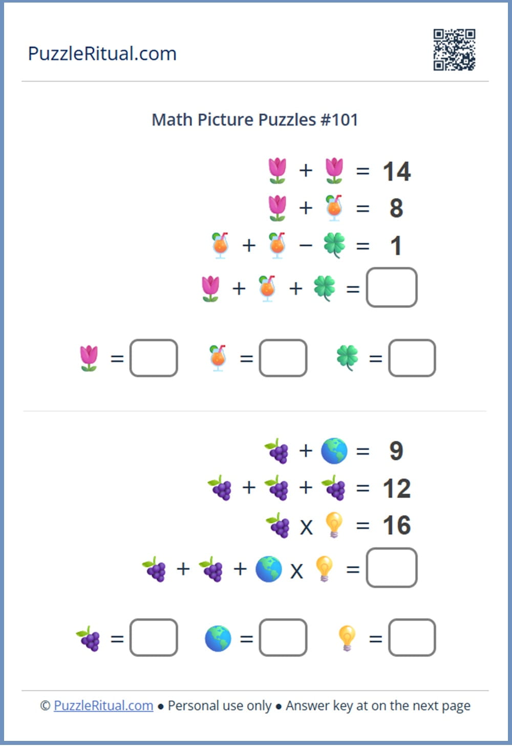 free math picture puzzles with answers PDF. picture equations. Math puzzles with pictures. algebra picture puzzles for adults.
